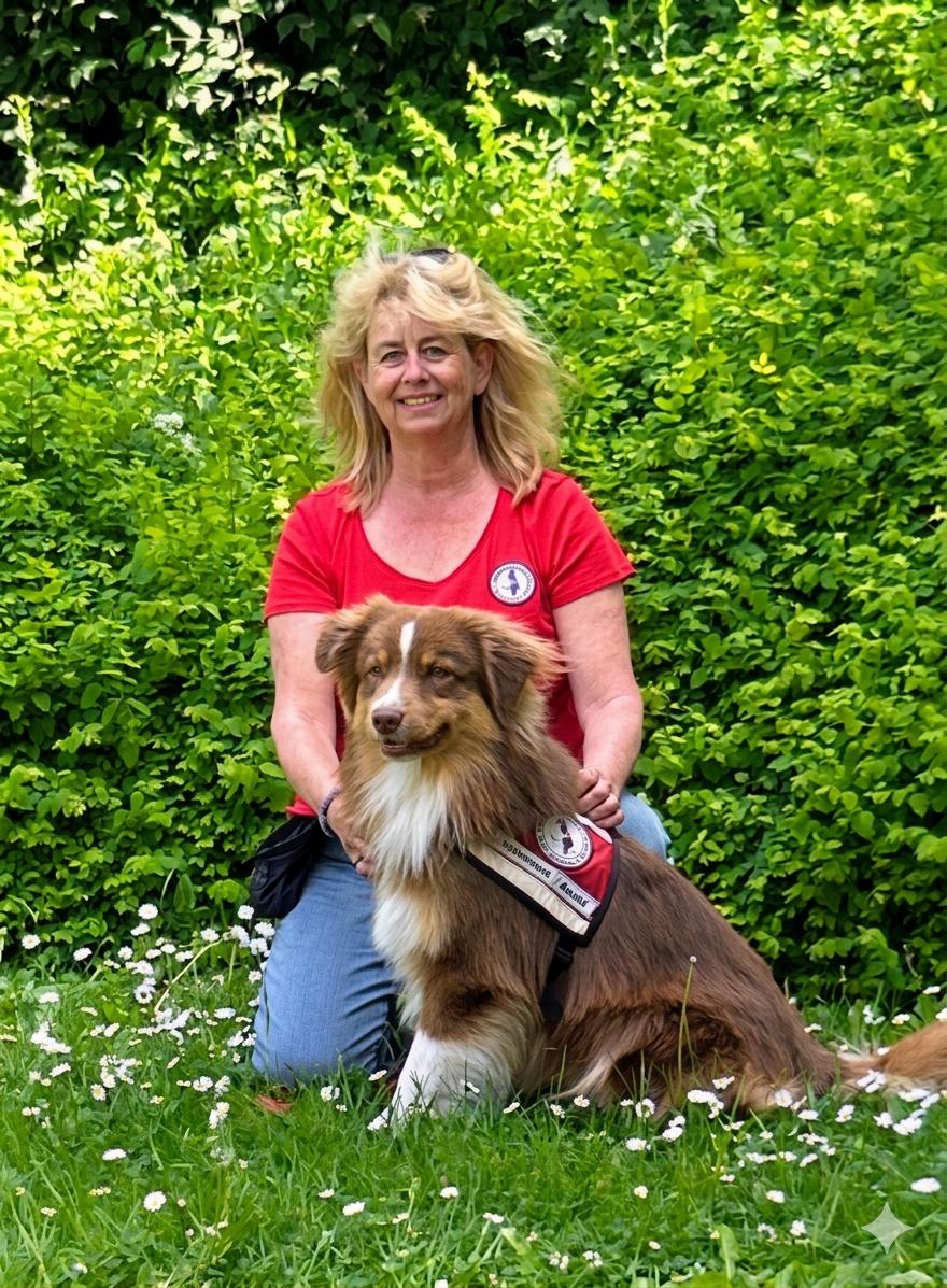 Claudia Schmenger mit ihren Therapiehunden Jim Knopf und Red Pepper – Humanimal Coaching Darmstadt